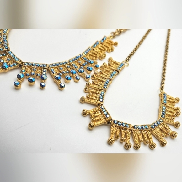🟢3/$19🟢 Blue AB Rhinestone Gold Necklace Set Lot of 2 HOLIDAY Party - Picture 6 of 7